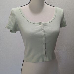 Brandy Melville Light Green Button-Up Crop Top